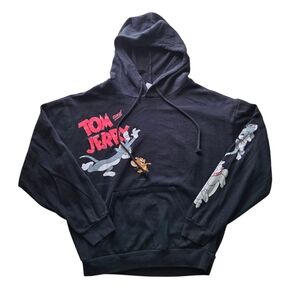 Cartoon Network Tom And Jerry Mens Graphic Black Pullover Hoodie
